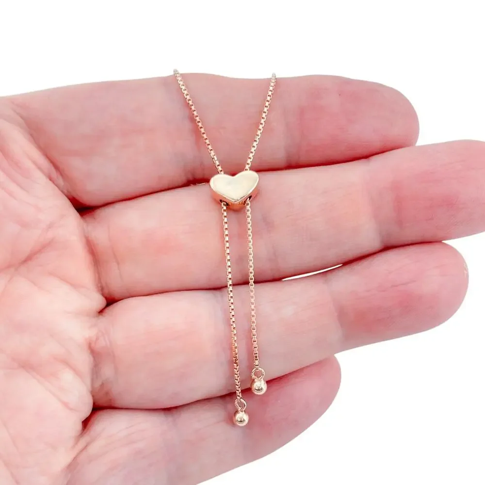 Vintage Sterling Silver 925 Rose Gold-Tone Heart Lariat Necklace up to 23
